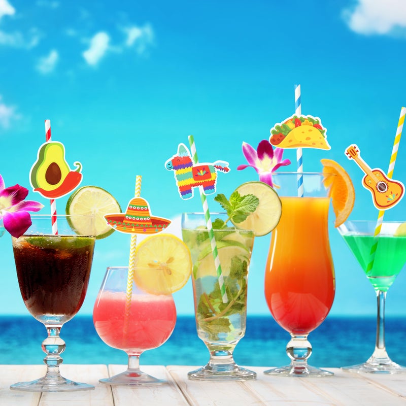 WATINC 80pcs Fiesta Paper Straws, Rainbow Color Striped Drinking Straws for Mexican Theme Party Decoration, Cinco De Mayo Fiesta Party Supplies, Paper Straws Decor for Summer Tropical Birthday Party - Image 5